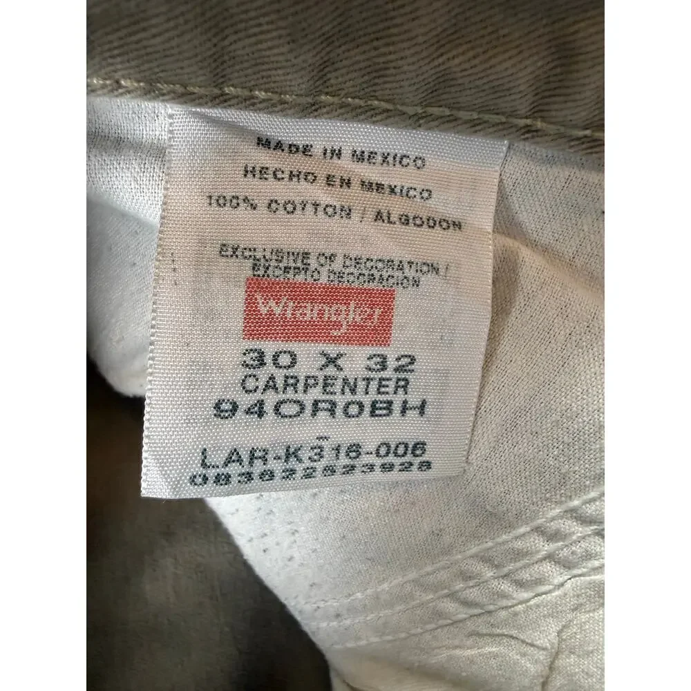 Wrangler Mens 30x32 Khaki Beige Carpenter Pants Relaxed Fit Utility Workwear Y2K - Picture 4 of 15